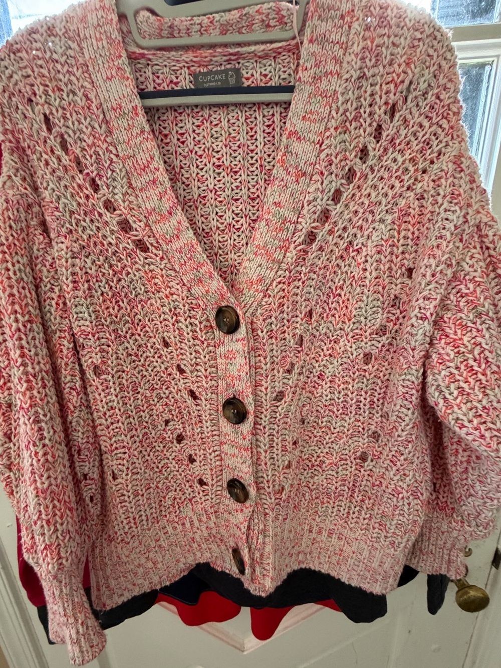 Cupcake Clothing Womens Cozy Pink Marled Knit Button-Front Cardigan, M